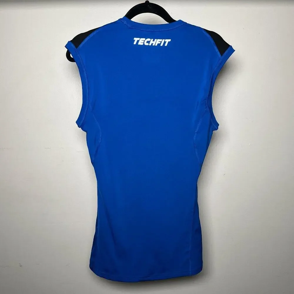 ADIDAS TECHFIT COMPRESSION CLIMALITE‎ BLUE AND BLACK CUT OFF SLEEVE SHIRT